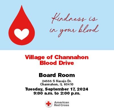 Graphic advertising 09/17/24 blood drive at Village Hall