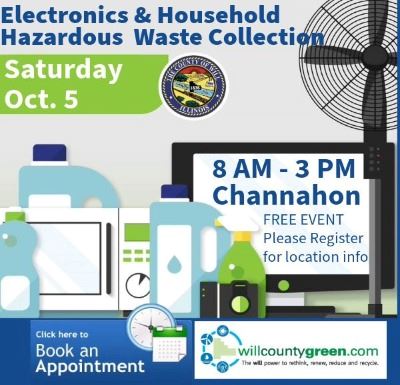 Social media graphic advertising Will County Green recycling event on 10/5