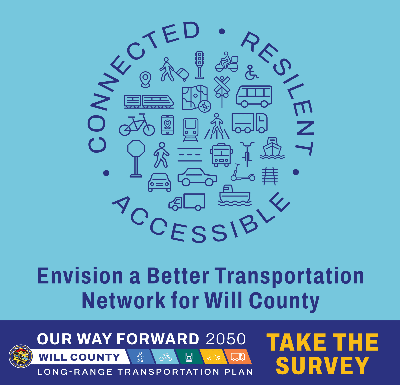 Image advertising the Will County Long-Range Transportation Plan survey