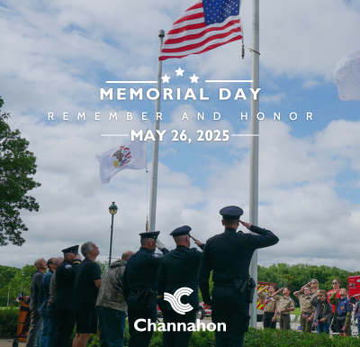 Graphic advertising May 26, 2025 memorial day service at Village Hall.