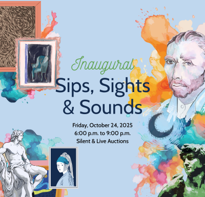 Graphic advertising the Arts and Culture Commission's Sips, Sights & Sounds event on 10/14/25