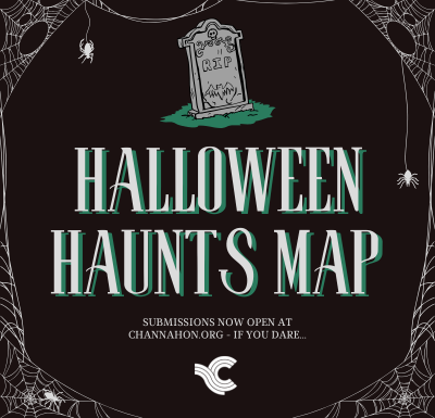 Graphic advertising the 2025 Channahon Holiday Haunts Map.