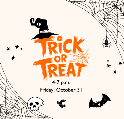 Graphic advertising the village's 2025 trick-or-treat hours on 10/31 from 4-7 p.m.