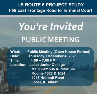 Small graphic advertising open house meeting for US Route 6 project study on 12/4/25.