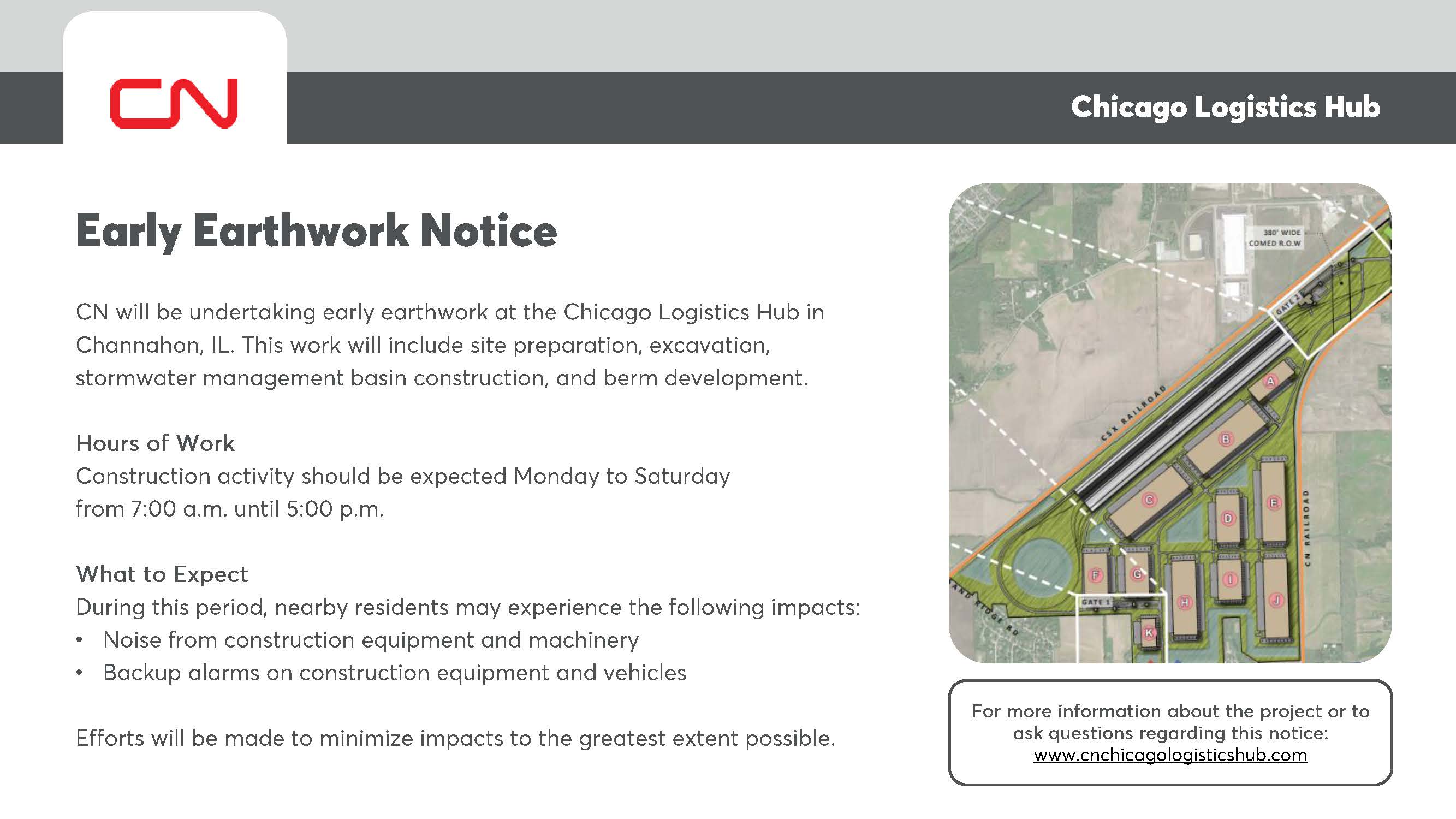 Notice from Chicago Logistics Hub about Early Earthwork